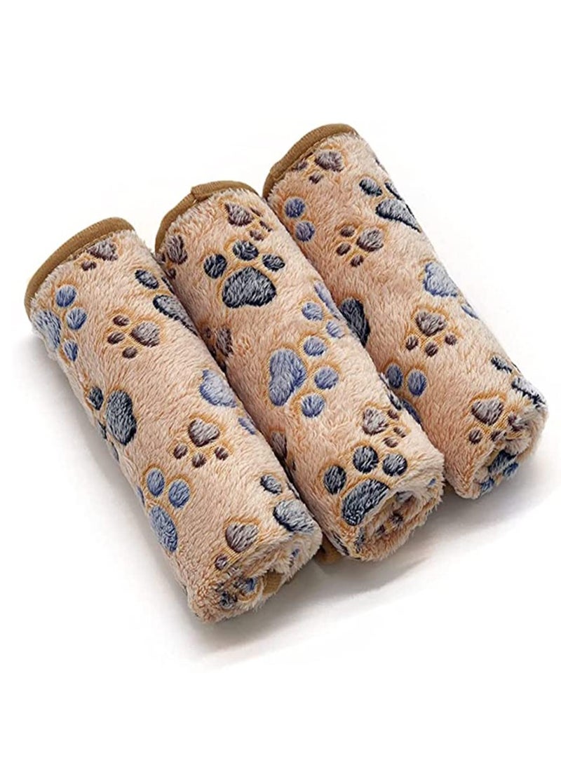 Excefore 3 Pack Puppy Blankets Super Soft Warm Sleep Mat Paw Print Blanket Fluffy Premium Fleece Pet Blanket Flannel Throw Dog Washable Blankets for Dogs Puppy Cat - Image 3