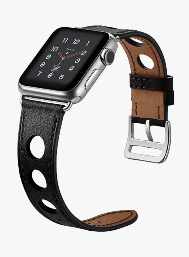 NIBEMINENT Genuine Leather Band For Apple Watch 42mm Black - Image 3