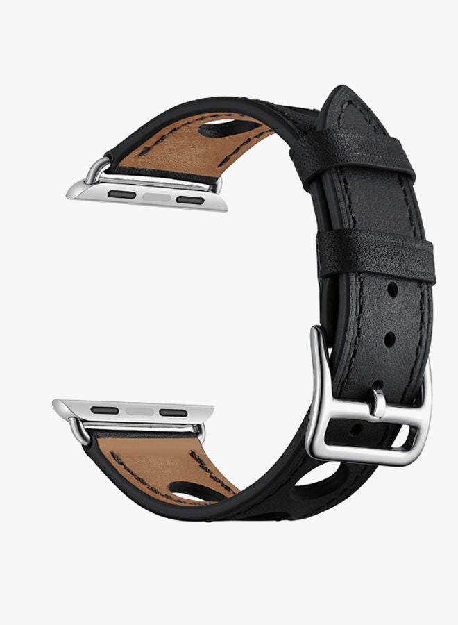 NIBEMINENT Genuine Leather Band For Apple Watch 42mm Black - Image 2