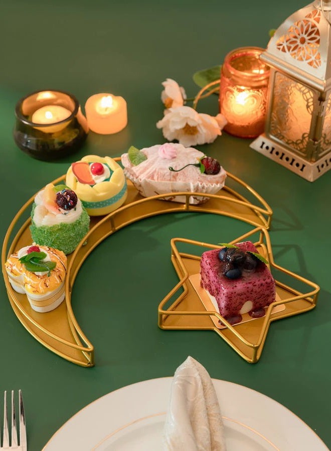 ANPHSIN 2PCS Ramadan Serving Trays Decorations for Home - Moon Star Shaped Eid Mubarak Table Decor Gifts, Islam Muslim Al-Fitr Iftar Party Crescent Iron Platters Dishes (Hollowed-Out) - Image 4