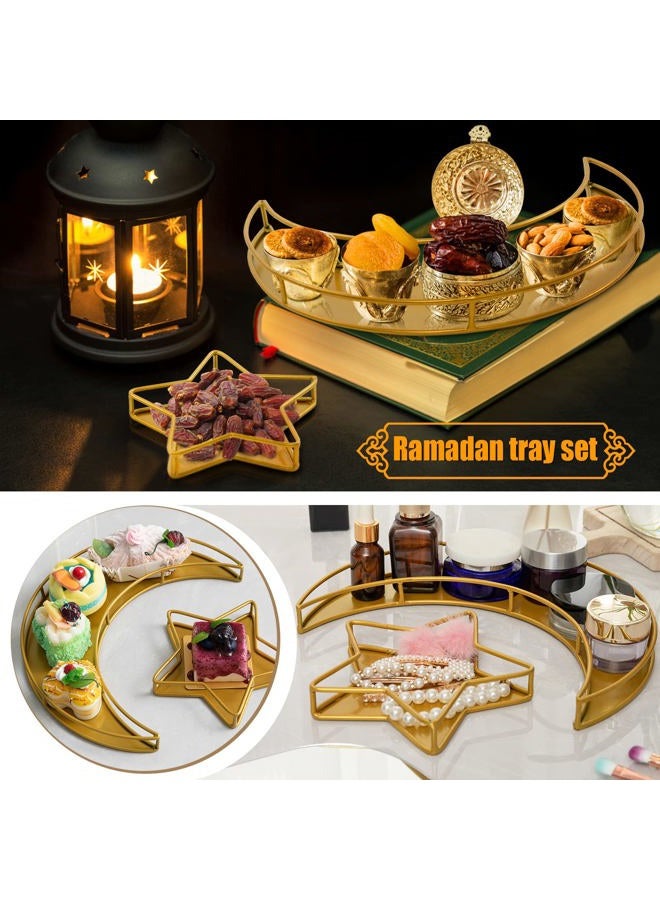 ANPHSIN 2PCS Ramadan Serving Trays Decorations for Home - Moon Star Shaped Eid Mubarak Table Decor Gifts, Islam Muslim Al-Fitr Iftar Party Crescent Iron Platters Dishes (Hollowed-Out) - Image 5