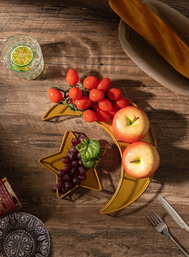 ANPHSIN 2PCS Ramadan Serving Trays Decorations for Home - Moon Star Shaped Eid Mubarak Table Decor Gifts, Islam Muslim Al-Fitr Iftar Party Crescent Iron Platters Dishes (Hollowed-Out) - Image 3
