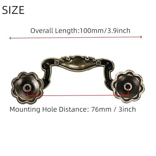 Mcredy Drop Down Bail Pull Handle,3" Mounting Hole Distance Dresser Ring Pull Handles Zinc Alloy Vintage Retro Chic Pulls Pack of 10 - Image 3