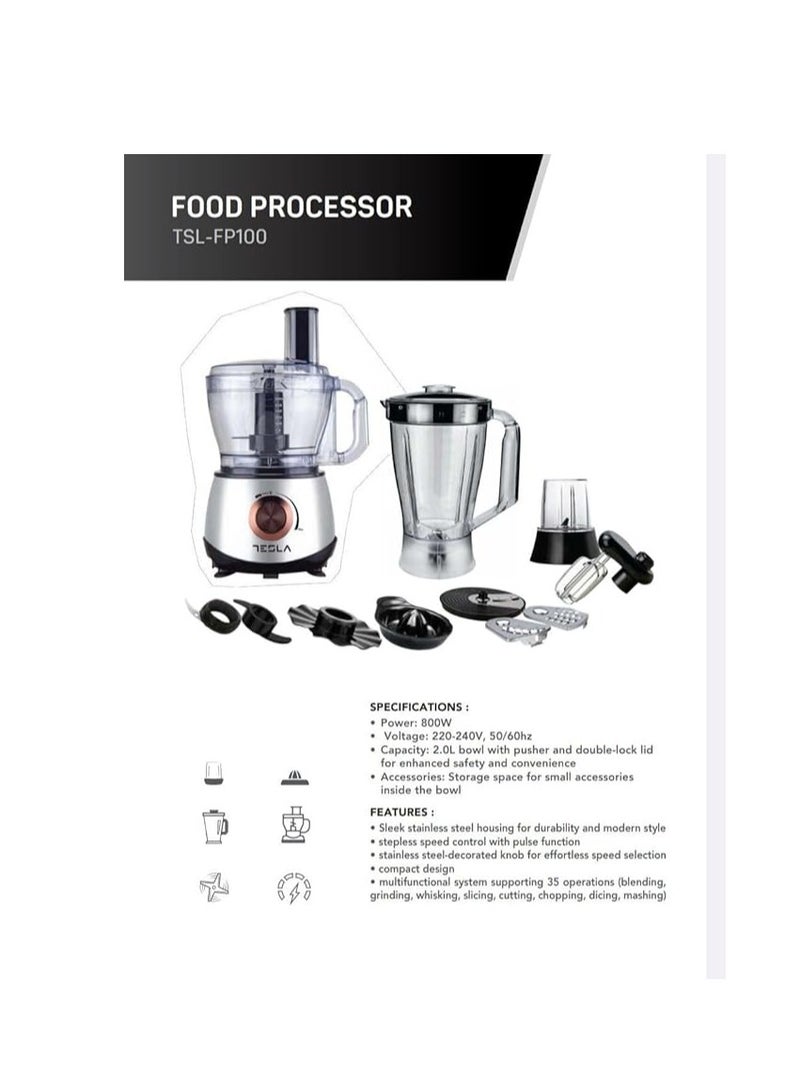 Tesla Food Processor 800 Watts 2 Liter Bowl TSL-FP100 Food Processor - Image 2