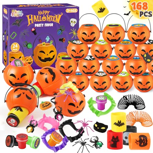 spring flower SpringFlower 168 PCS Halloween Party Favors For Kids 24 Pack Prefilled Halloween Pumpkins With Toys Halloween Toy Bulk For Kids Gifts Trick or Treat School Classroom Rewards - Image 1