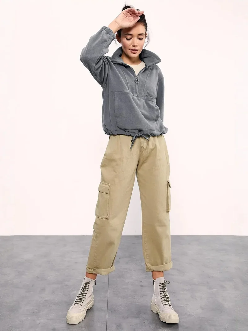 تومي لايف TOMMY Oversized Half-zip Plush Sweatshirt