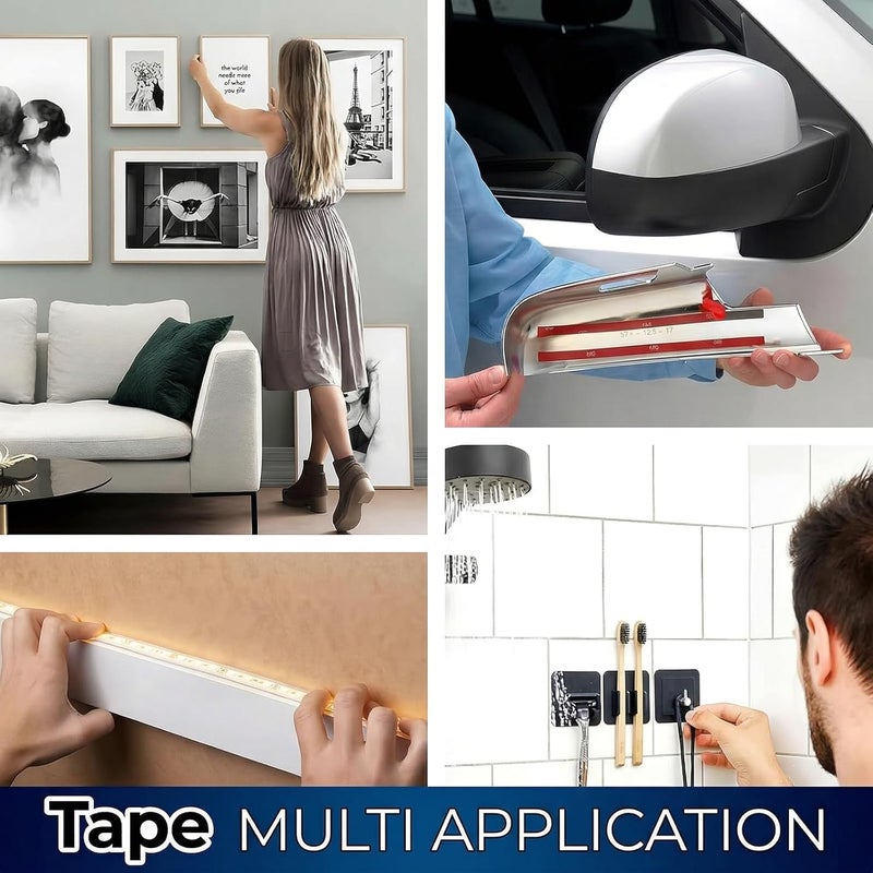 شريط لاصق مزدوج الجوانب من تول هاوس – شريط لاصق رفيع للمنزل والجدران والسيارات والأعمال اليدوية، 10 مم × 3 م × 0.8 مم، متعدد الأغراض للصور والإطارات والخطافات - Image 5