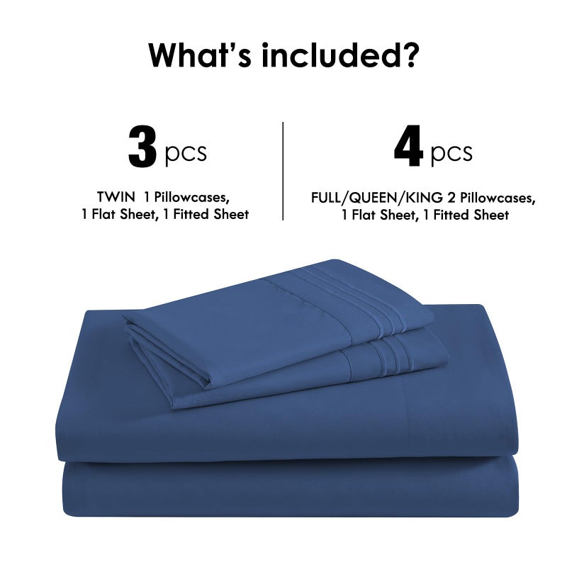 ClevaHome Sheet Set Twin Size, 3-Piece Bedding, Lightweight & Super Soft Easy Care Microfiberâ€“ Shrinkage & Fade Resistant Bedding Set with 14'' Deep Pockets (Navy Blue) - Image 4