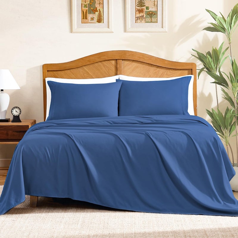 ClevaHome Sheet Set Twin Size, 3-Piece Bedding, Lightweight & Super Soft Easy Care Microfiberâ€“ Shrinkage & Fade Resistant Bedding Set with 14'' Deep Pockets (Navy Blue) - Image 1