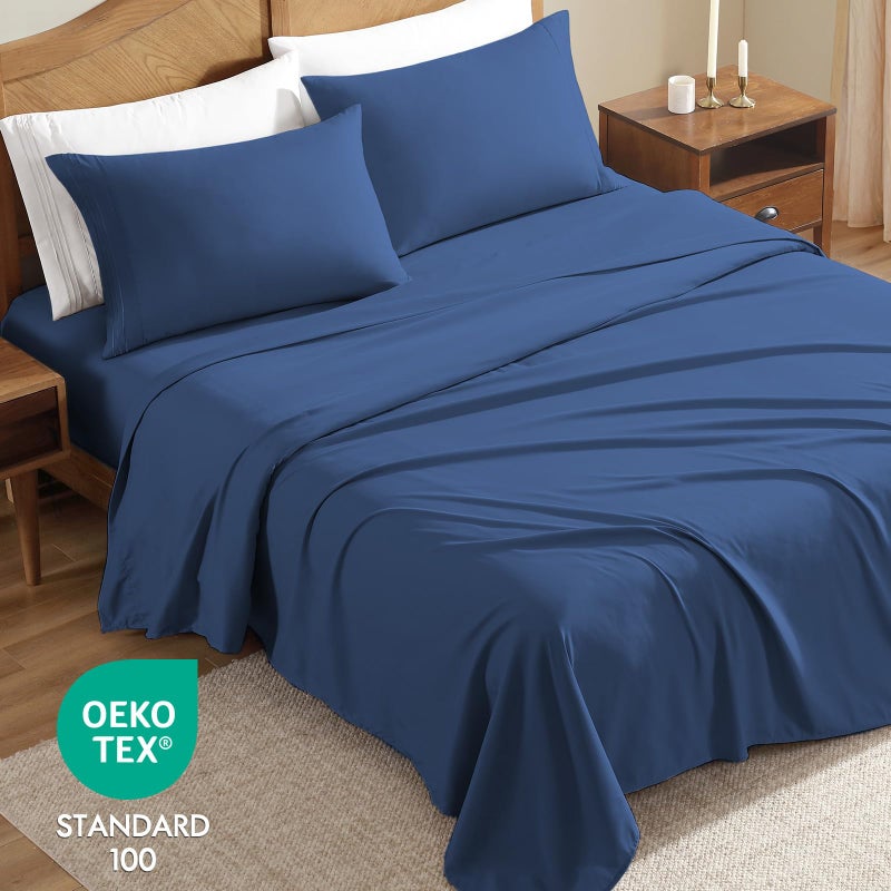 ClevaHome Sheet Set Twin Size, 3-Piece Bedding, Lightweight & Super Soft Easy Care Microfiberâ€“ Shrinkage & Fade Resistant Bedding Set with 14'' Deep Pockets (Navy Blue) - Image 5