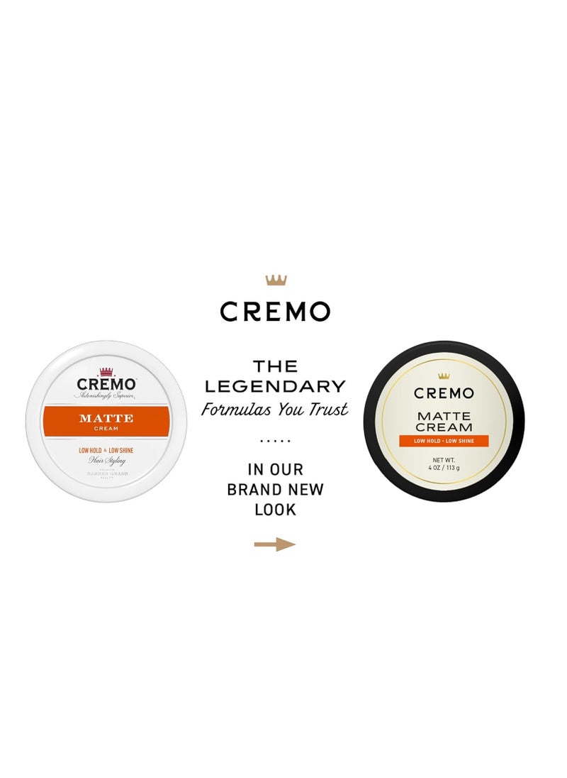 cremo - Cremo Hair Styling Matte Cream, Premium Barber Grade, Light Hold, Low Shine, Hair Cream and Hair Products For Men, 4 Oz - Image 1