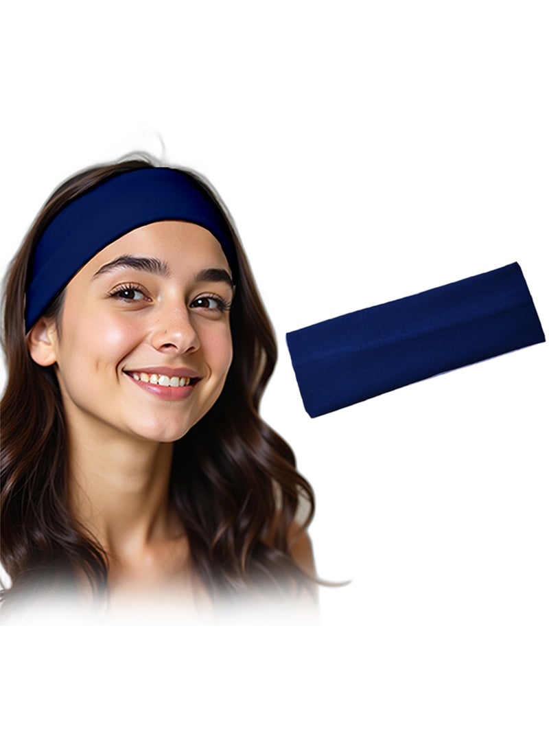 شريط راس عريض للغاية 7 سم سادة قابل للتمدد للجنسين عصابة راس ناعمة لليوجا (كحلي) - Image 1