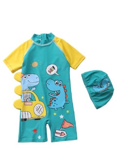 Y&D 2-piece fashionable boy cartoon printed one piece swimsuit short sleeved sun protection children's water sports with hat 110-120cm  - Image 1