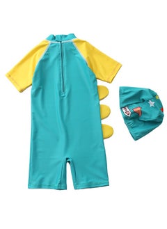 Y&D 2-piece fashionable boy cartoon printed one piece swimsuit short sleeved sun protection children's water sports with hat 110-120cm  - Image 2