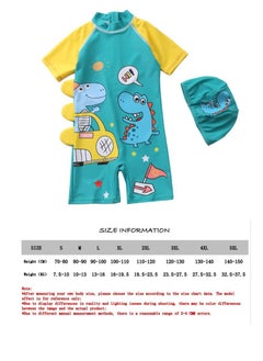 Y&D 2-piece fashionable boy cartoon printed one piece swimsuit short sleeved sun protection children's water sports with hat 110-120cm  - Image 3