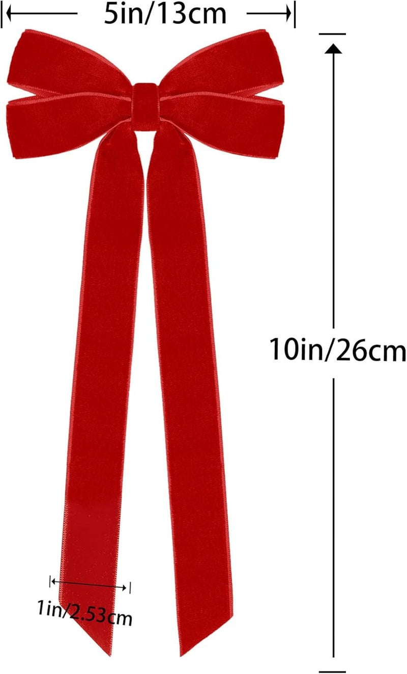 Hongsome 12Pcs Red Velvet Ribbon Bows Christmas Tree Decorations,5in x 10in Xmas Ornaments for Tree Home Party Front Door Wreath Holiday Decor - Image 2