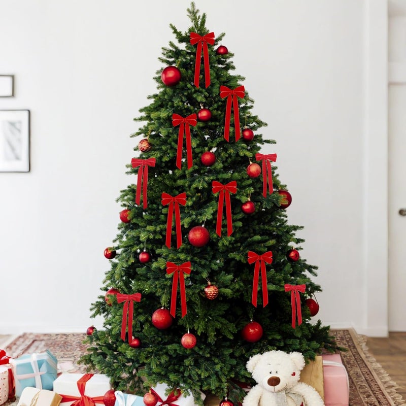 Hongsome 12Pcs Red Velvet Ribbon Bows Christmas Tree Decorations,5in x 10in Xmas Ornaments for Tree Home Party Front Door Wreath Holiday Decor - Image 4