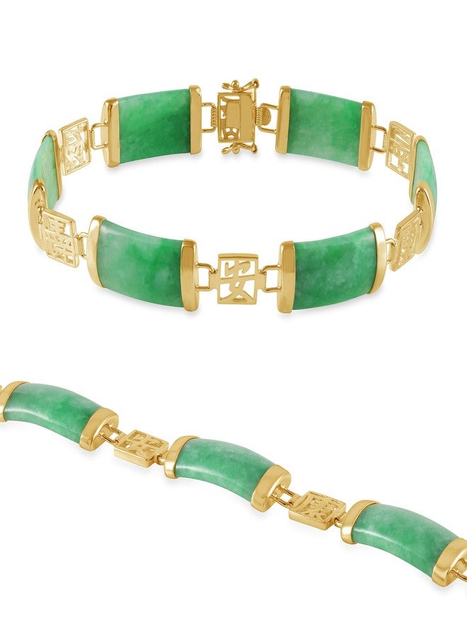 Belacqua Natural Green Jade Good Fortune Link Bracelet in 14K Gold over Sterling Silver, Lenght - 7.5 Inches, Fashion Jewelry for Women, Gift Box Included - Image 4