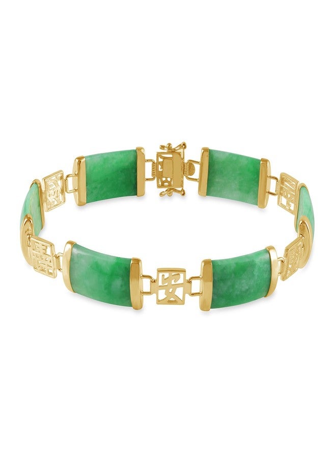 Belacqua Natural Green Jade Good Fortune Link Bracelet in 14K Gold over Sterling Silver, Lenght - 7.5 Inches, Fashion Jewelry for Women, Gift Box Included - Image 1