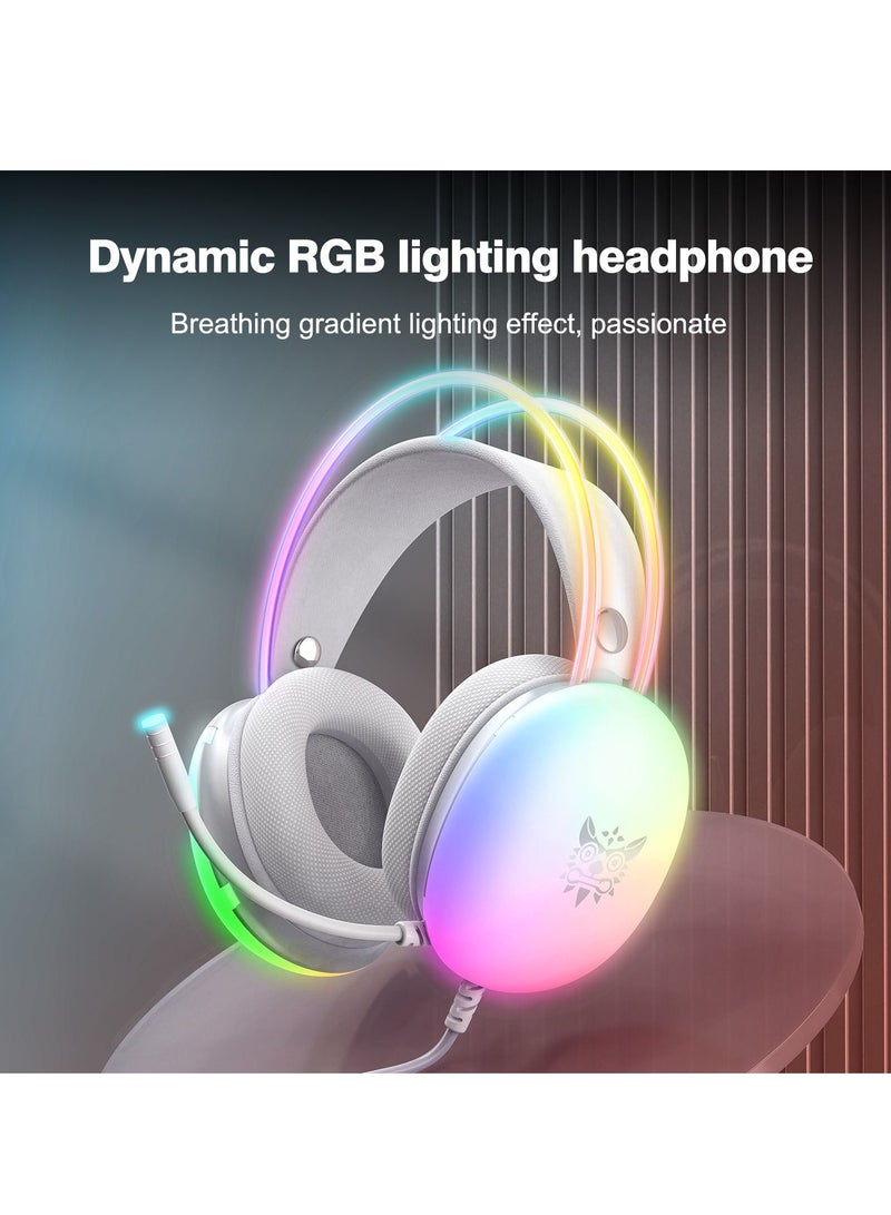 onikuma X25 Gaming Headsets, Gradient LED Light, Noise Cancelling Mic, Auto-Adjust Headband, over-Ear Headphones, Computer Gaming Headset for PS4/PS5/XBox One/Series/Switch/PC, White  - Image 4