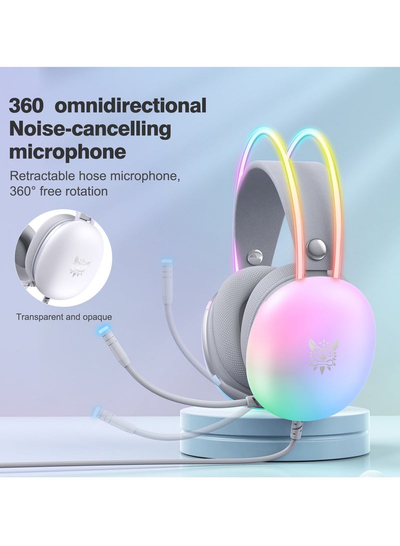 onikuma X25 Gaming Headsets, Gradient LED Light, Noise Cancelling Mic, Auto-Adjust Headband, over-Ear Headphones, Computer Gaming Headset for PS4/PS5/XBox One/Series/Switch/PC, White  - Image 5