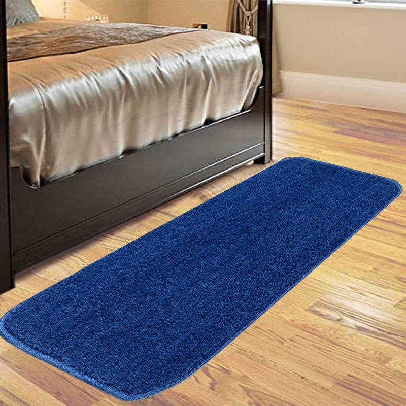 SKIVE India Stylish Anti Skid Backing Super Soft Velvet Feel Fur Bedside-skive2 Runner for Bedroom Living Room Floor Home Decoration (Blue, 40 x 120 CM) 1Pcs - Image 1