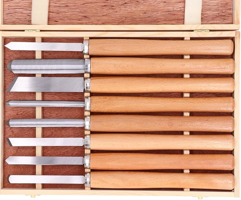 8 قطعة من مجموعة أدوات خراطة المخرطة 65 من فولاد المنغنيز مع إزميل النجارة بمقبض خشب الزان - Image 5