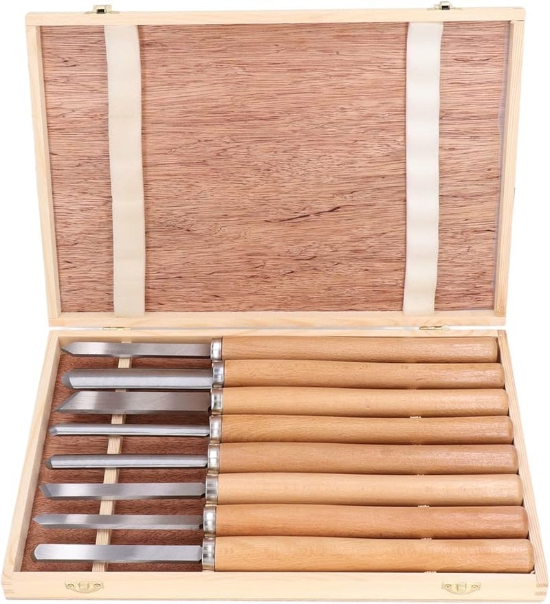 8 قطعة من مجموعة أدوات خراطة المخرطة 65 من فولاد المنغنيز مع إزميل النجارة بمقبض خشب الزان - Image 1