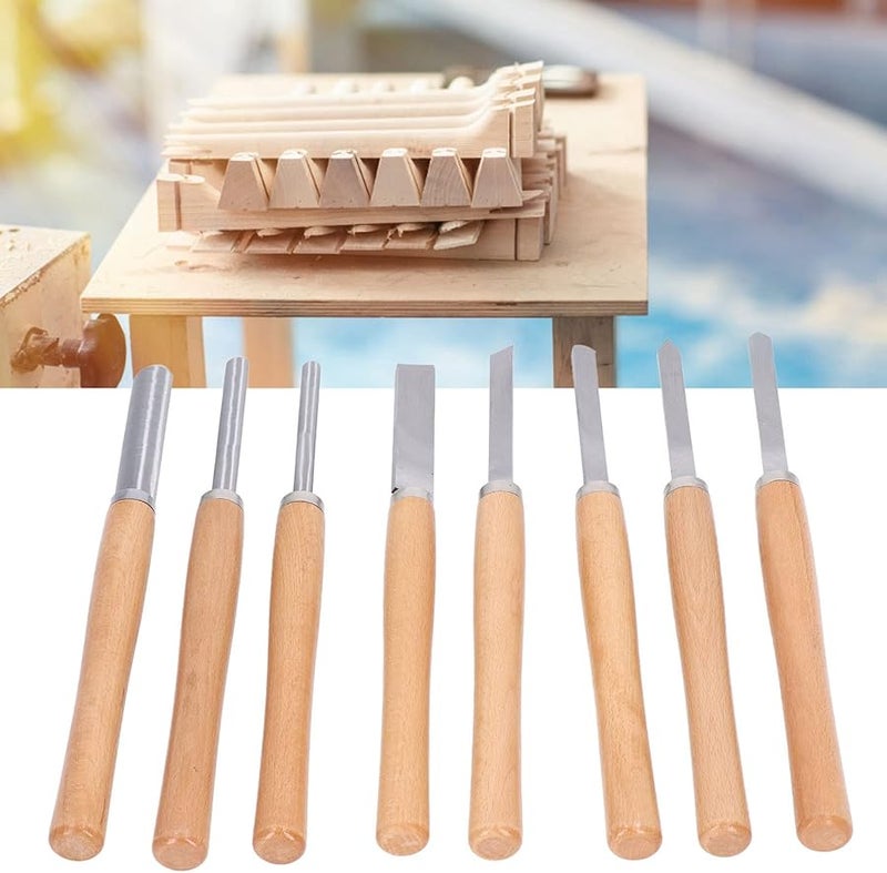 8 قطعة من مجموعة أدوات خراطة المخرطة 65 من فولاد المنغنيز مع إزميل النجارة بمقبض خشب الزان - Image 3