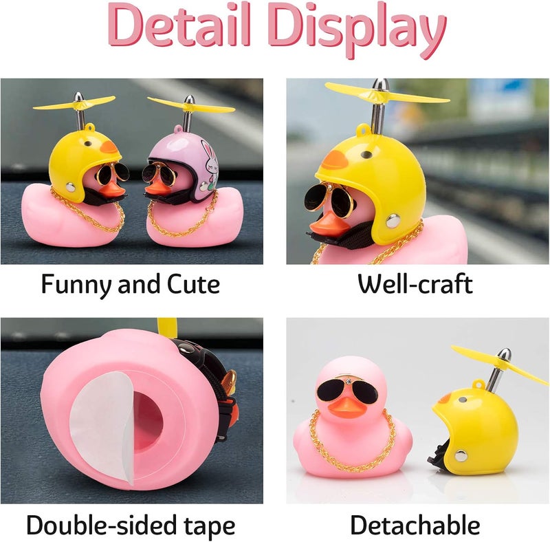 wonuu Pink Duck Car Dashboard Decorations Rubber Ducks Ornaments with Helmet Sunglasses Chain, Chicken-Pink - Image 2