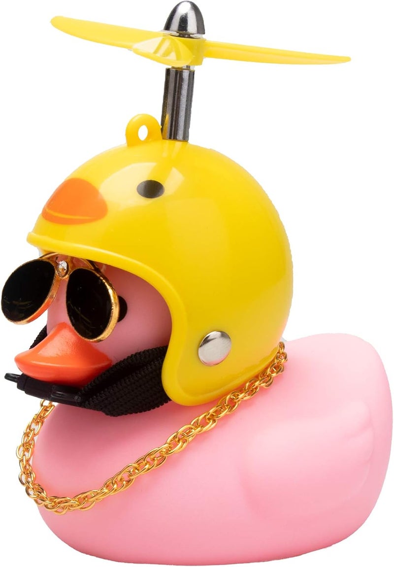 wonuu Pink Duck Car Dashboard Decorations Rubber Ducks Ornaments with Helmet Sunglasses Chain, Chicken-Pink - Image 1