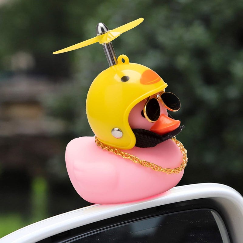 wonuu Pink Duck Car Dashboard Decorations Rubber Ducks Ornaments with Helmet Sunglasses Chain, Chicken-Pink - Image 4