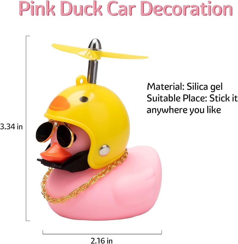 wonuu Pink Duck Car Dashboard Decorations Rubber Ducks Ornaments with Helmet Sunglasses Chain, Chicken-Pink - Image 5