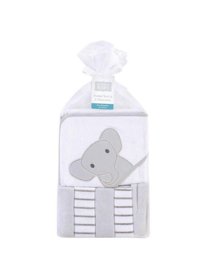 hudson baby Hudson Baby Unisex Baby Hooded Towel and Five Washcloths, Modern Elephant, One Size 
