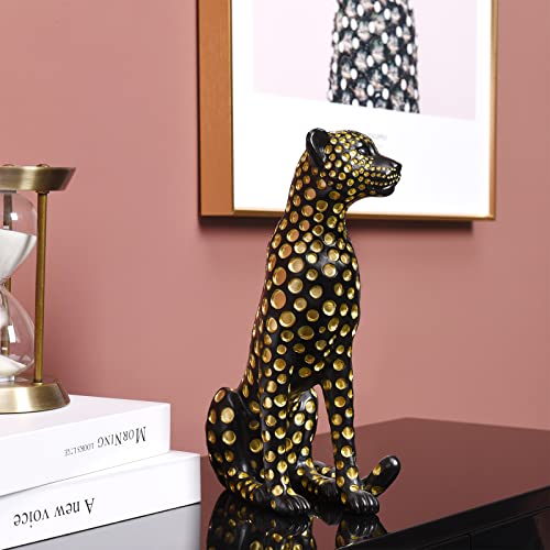 Quoowiit Leopard Sculptures for Home Decor, Modern Sculptures Decorations for Living Room, Bedroom, Table, Bookshelf, Black Resin Leopard Art Decorative Sculpture with Gold Polka Dots Design-Black - Image 4