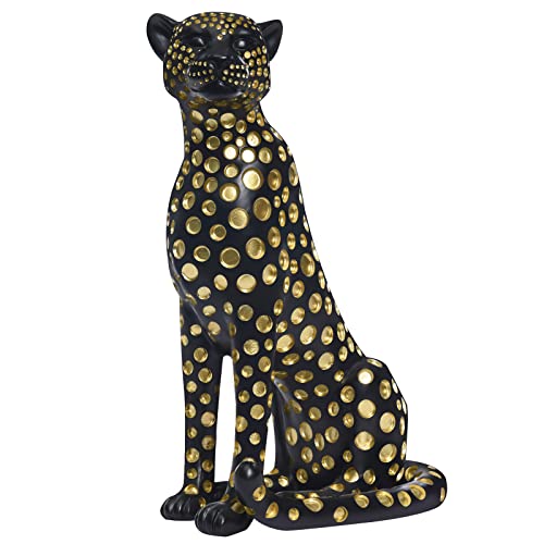 Quoowiit Leopard Sculptures for Home Decor, Modern Sculptures Decorations for Living Room, Bedroom, Table, Bookshelf, Black Resin Leopard Art Decorative Sculpture with Gold Polka Dots Design-Black - Image 1