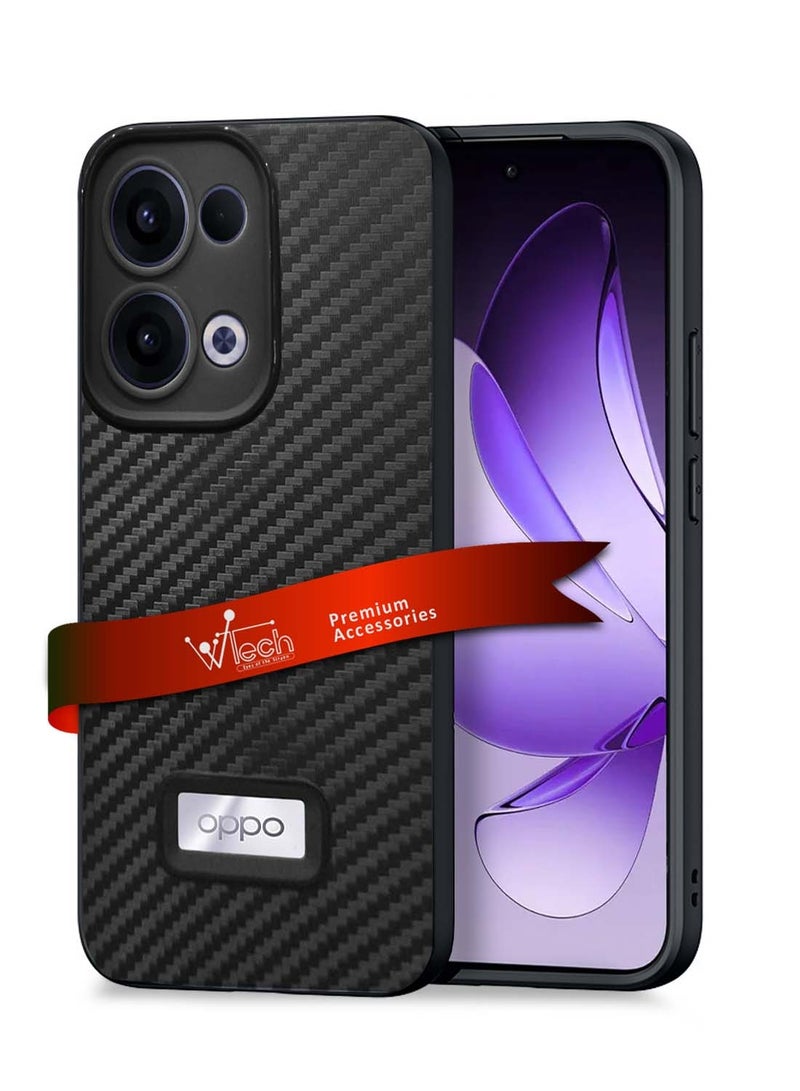 Wtech Oppo Reno13 5G 2024 Liquid Silicone Carbon Fiber Texture Case Cover - Black - Image 1