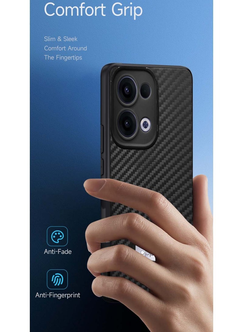 Wtech Oppo Reno13 5G 2024 Liquid Silicone Carbon Fiber Texture Case Cover - Black - Image 2