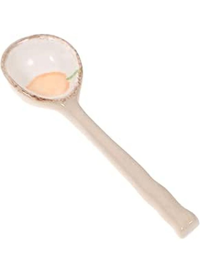Handmade Ceramic Soup Spoon Non Skid Heat Resistant Japanese Vegetable Pattern - Image 1