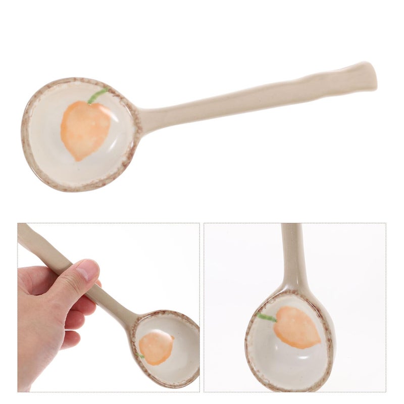Handmade Ceramic Soup Spoon Non Skid Heat Resistant Japanese Vegetable Pattern - Image 5
