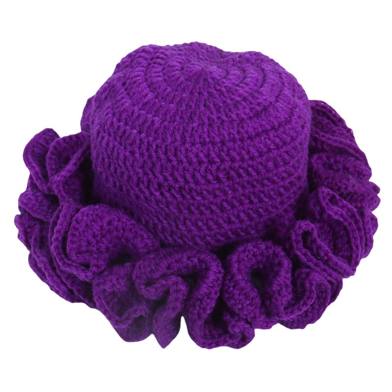 URTERYSER Hat, Adult Crochet Bucket Hat Handmade Ruffled Brim Fisherman Hat Windproof Hat Purple - Image 1