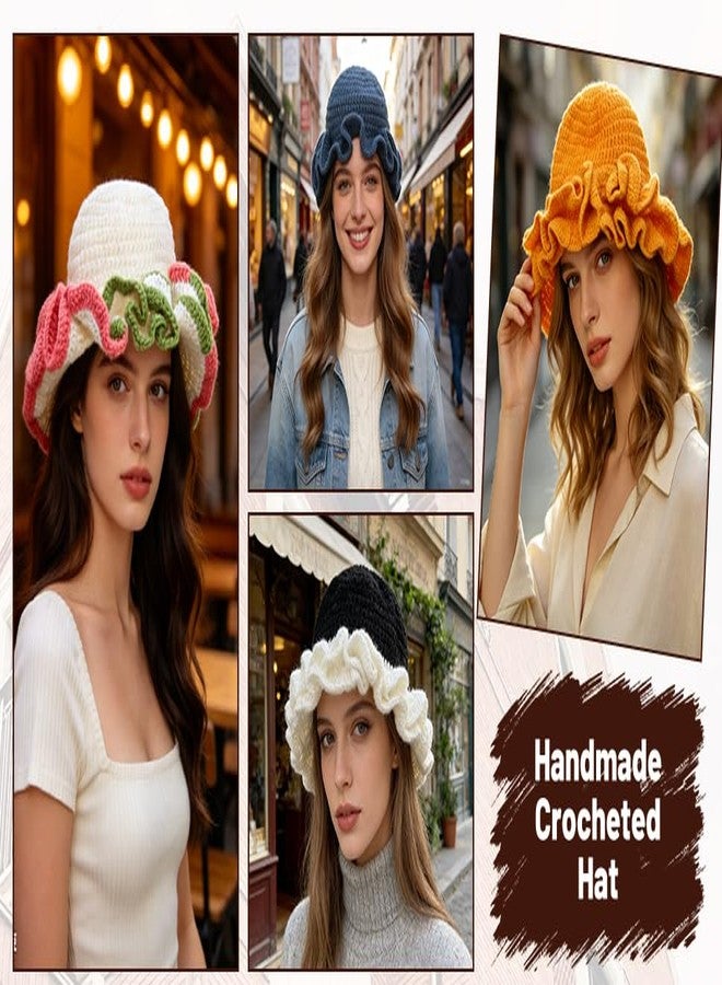 URTERYSER Hat, Adult Crochet Bucket Hat Handmade Ruffled Brim Fisherman Hat Windproof Hat Purple - Image 3