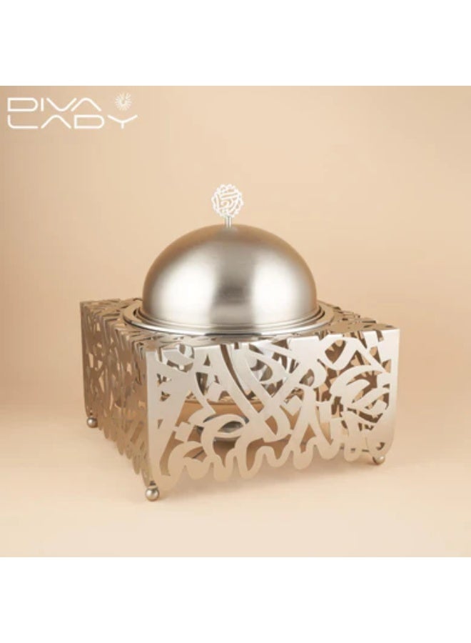 ✨ Matte Silver Arabic-Pattern Food Warmer – 5 Liters 💫🍽️