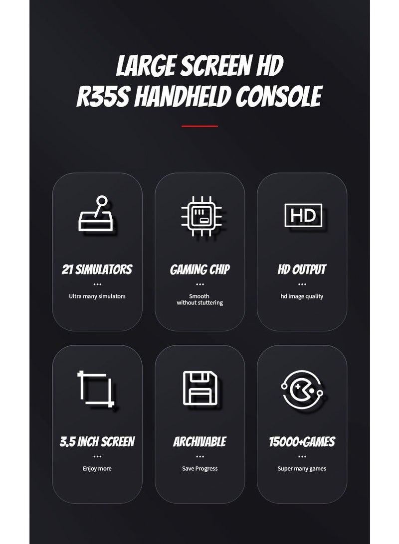 واي آند دي جهاز ألعاب كلاسيكي R35S، جهاز ألعاب محمول مزود بذاكرة 64 جيجابايت محملة مسبقًا بالألعاب، ووظيفة الحفظ والتحميل، وشاشة IPS عالية الدقة مقاس 3.5 بوصة، جهاز محاكاة ألعاب محمول مناسب للعائلة والبالغين وعشاق الألعاب الكلاسيكية. - Image 3
