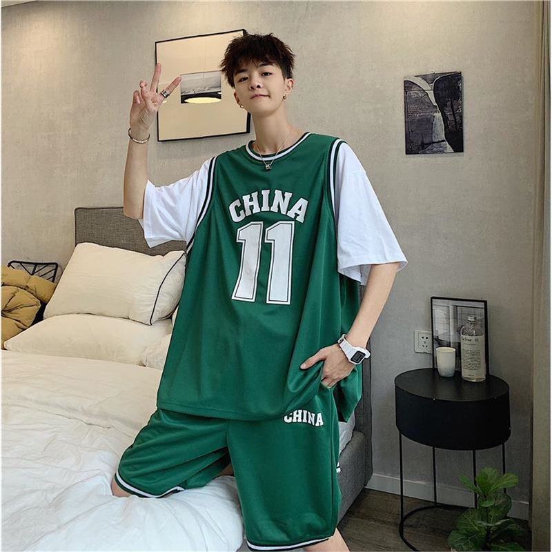 Generic Basketball uniform suit mens and womens class uniform street wear loose fb sportswear trendy Owen fake Two-Piece No. 11 jersey Green - Image 1