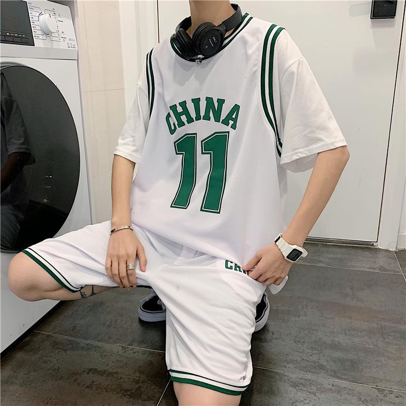 Generic Basketball uniform suit mens and womens class uniform street wear loose fb sportswear trendy Owen fake Two-Piece No. 11 jersey Green - Image 2