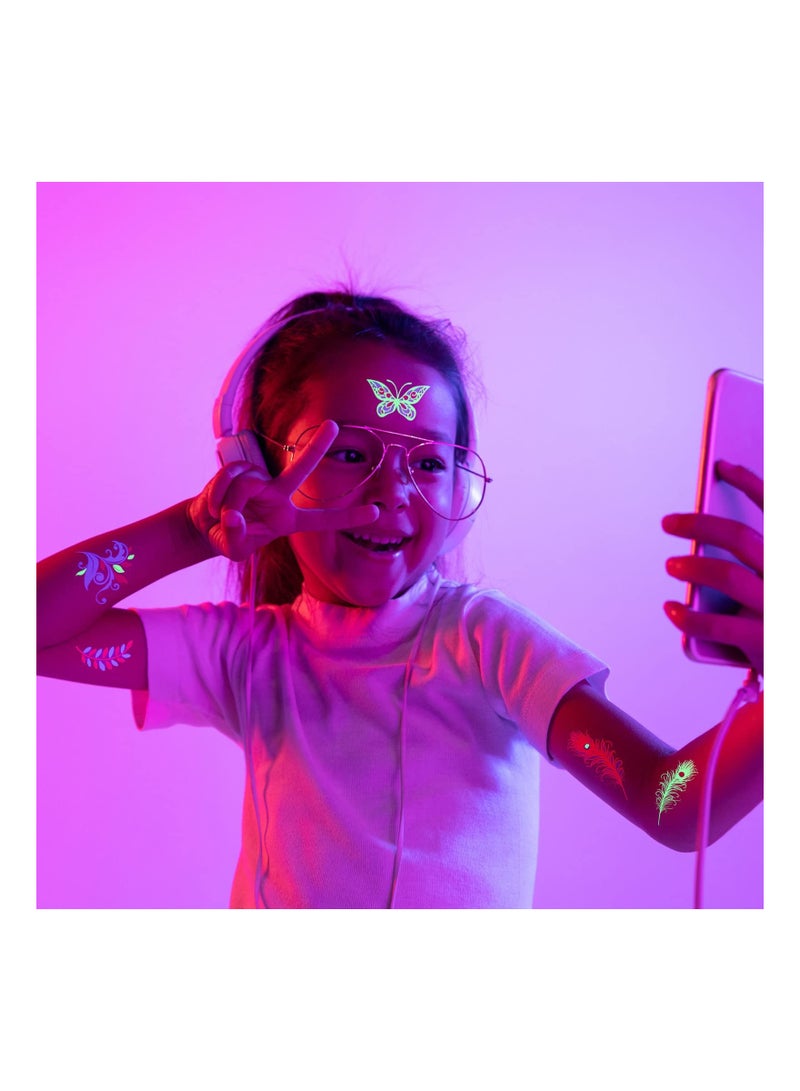 SOLARAE 12 Sheets Temporary Tattoos, Large Glow In The Dark Tattoo Neon Temporary Makeup, Festival Accessory, Fake Face Butterfly Tattoo UV Blacklight For Women Party Supplies (Butterfly Style) - Image 4