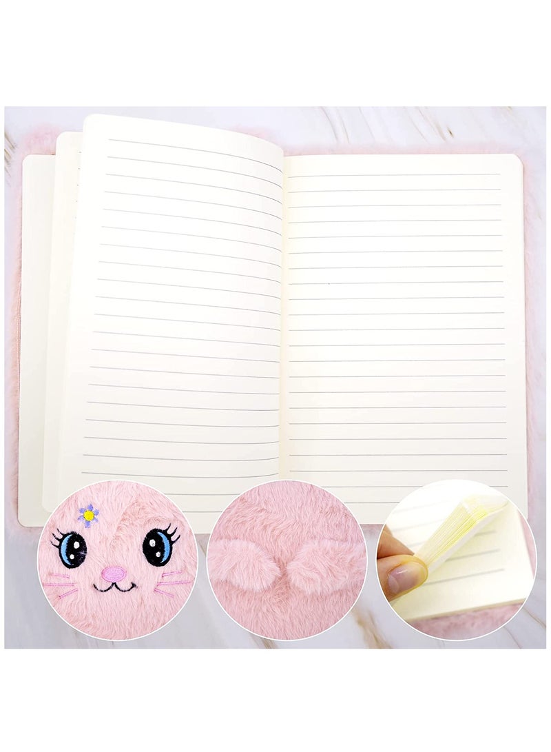 KASTWAVE Plush Cat Diary Notebook, Cute Fluffy Pink Cat Journal Set for Kids Girls Secret Diaries Writing and Drawing,Office Supplies,160 Pages - Image 3