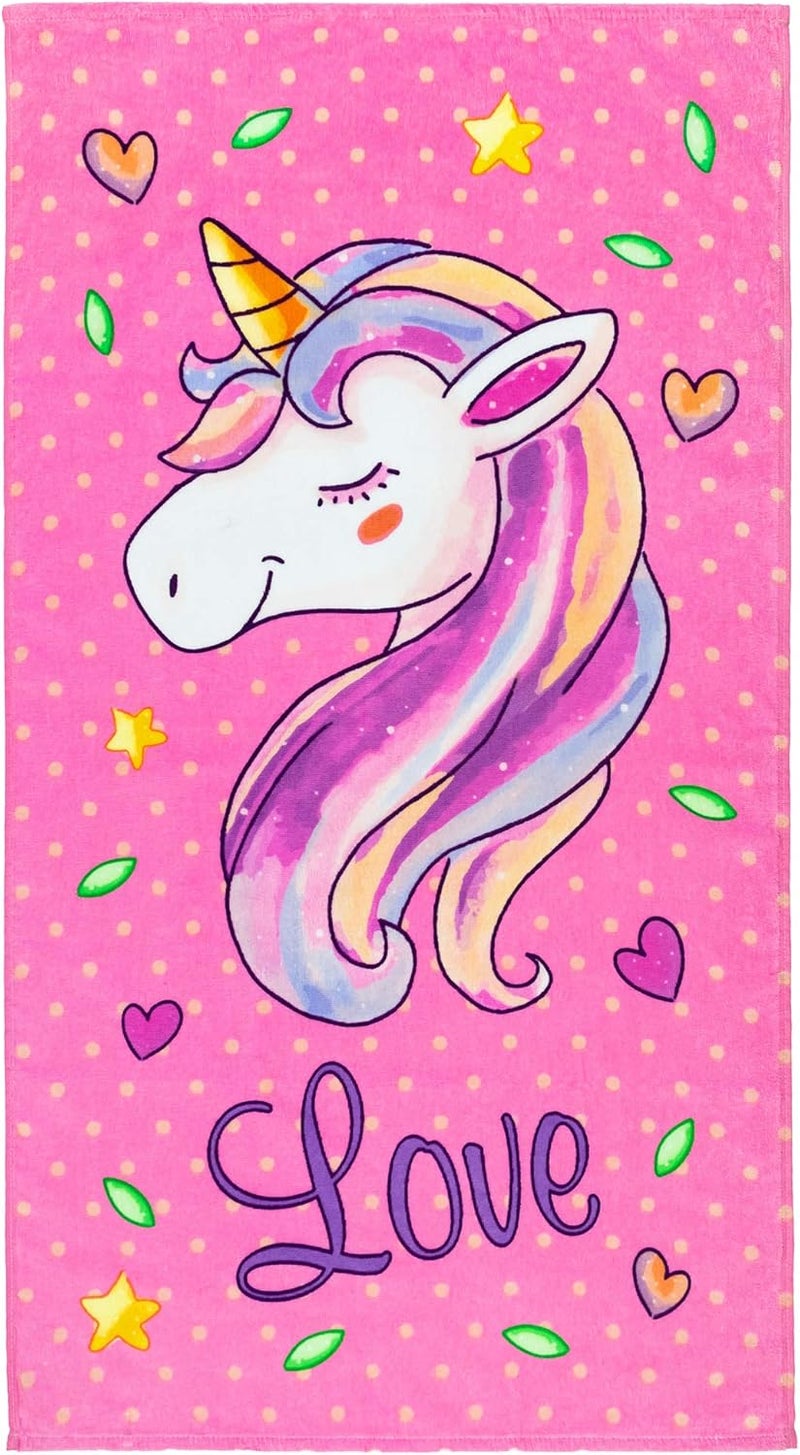 Softerry Love Unicorn and Stars Velour Beach Towel for Kids 28in x 51in 100 Cotton Pink - Image 2