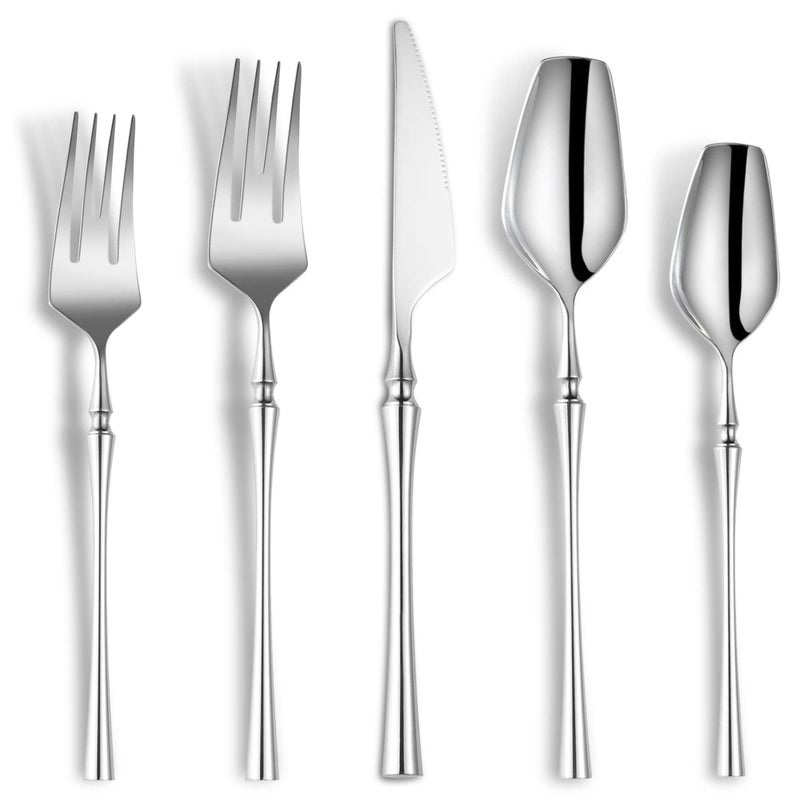 Lemeya Lemeya 20Piece Silverware Set for 4Modern 1810 Stainless Steel Flatware SetUnique Rustic Cutlery Utensils SetSpoon and Fork Set for Home RestaurantWeddingMirror PolishedDishwasher Safe 